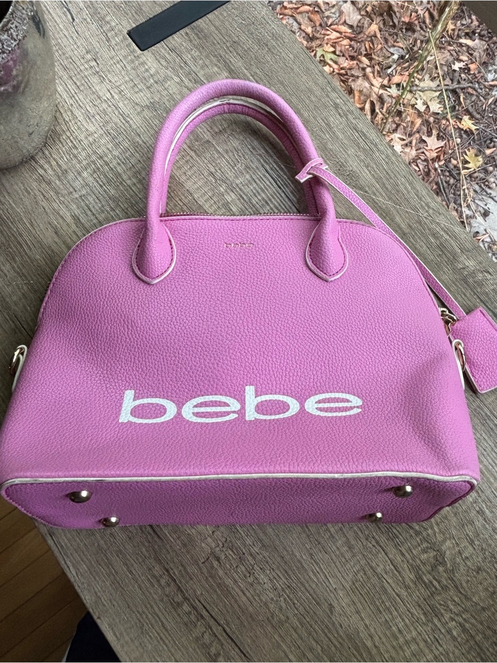 bebe Pink Dome Satchel with White Logo